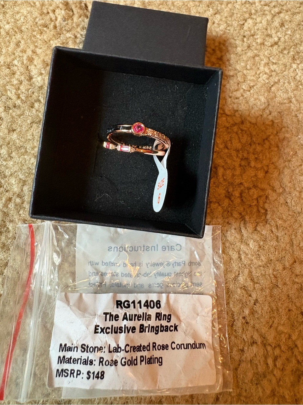 The Ring - Rose Gold with Pink Stone size 6